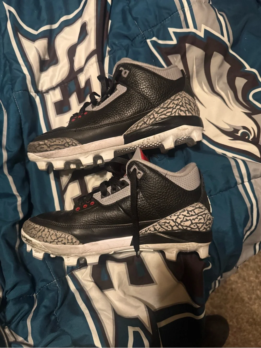 Jordan 3 Mid Retro Football Cleats Men's Black and Gray Athletic Cleats